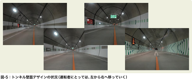 図5：トンネル壁面デザインの状況（運転者にとっては、左から右へ移っていく）