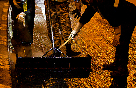 工事中 舗装編2：床版防水・舗装（基層）～コンクリート床版部～