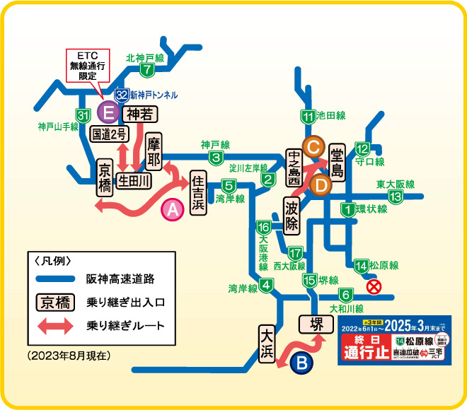 阪神高速道路の乗り継ぎルート