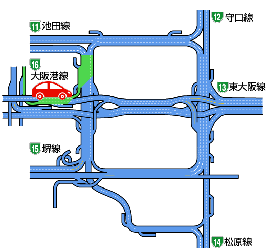 イラスト：神戸線⇒信濃橋渡り⇒環状線マップ