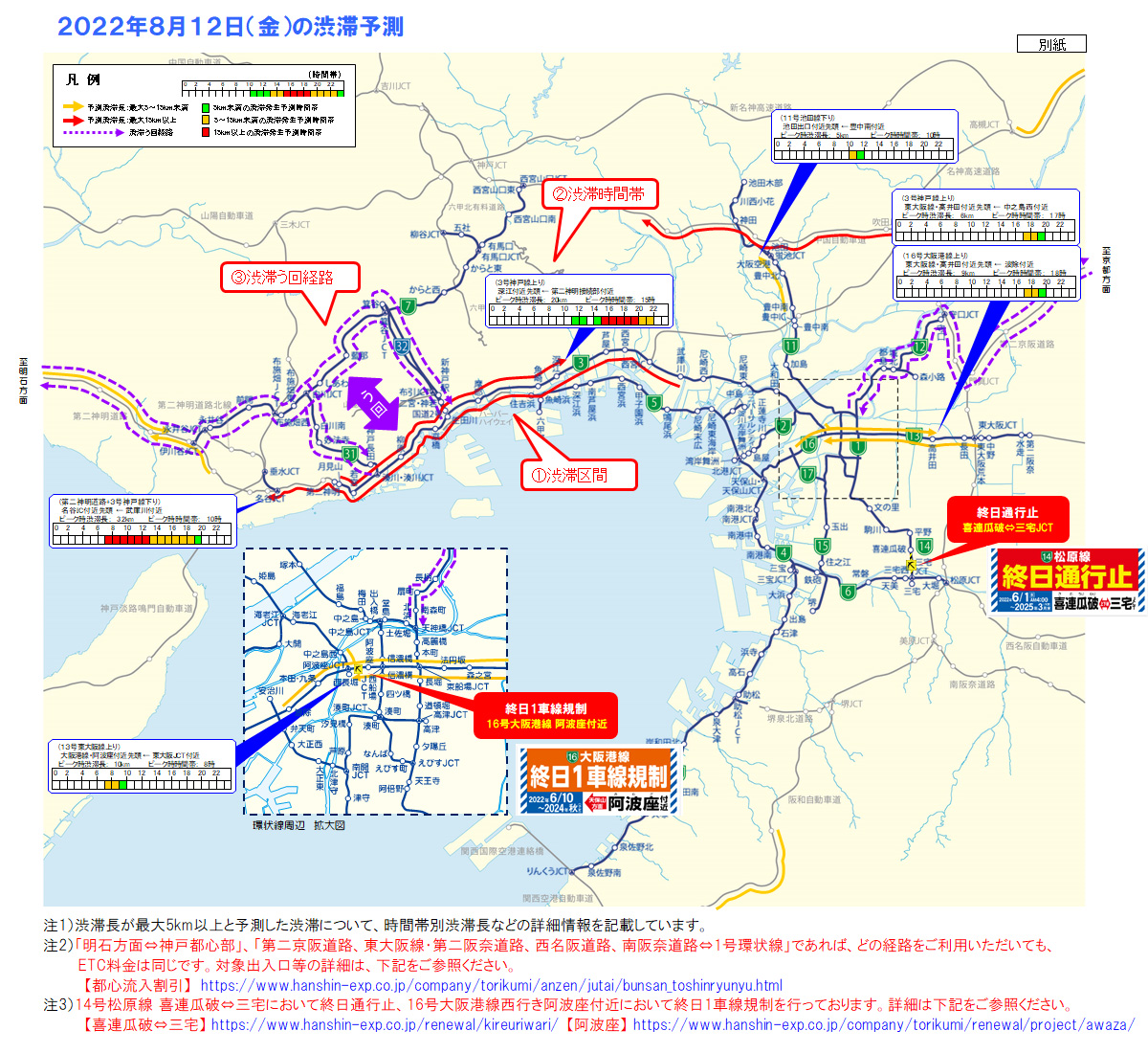 渋滞予測図(例:2022年8月12日(金))