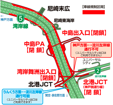 図：ステップ1の車線規制区間