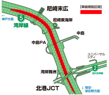 図：ステップ3の車線規制区間