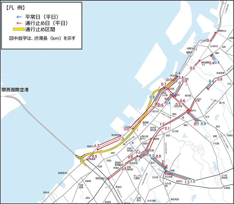 期間中の一般道路の渋滞予測（８時台）