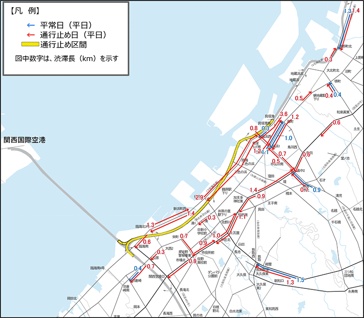 期間中の一般道路の渋滞予測（17時台）