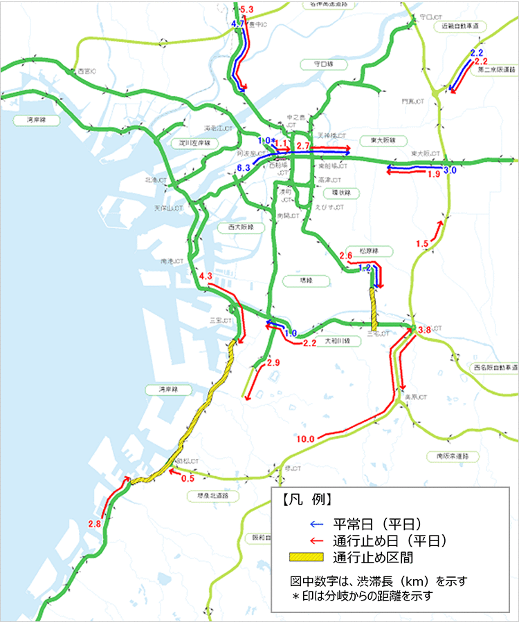 高速道路の渋滞予測※(平日17時台)
