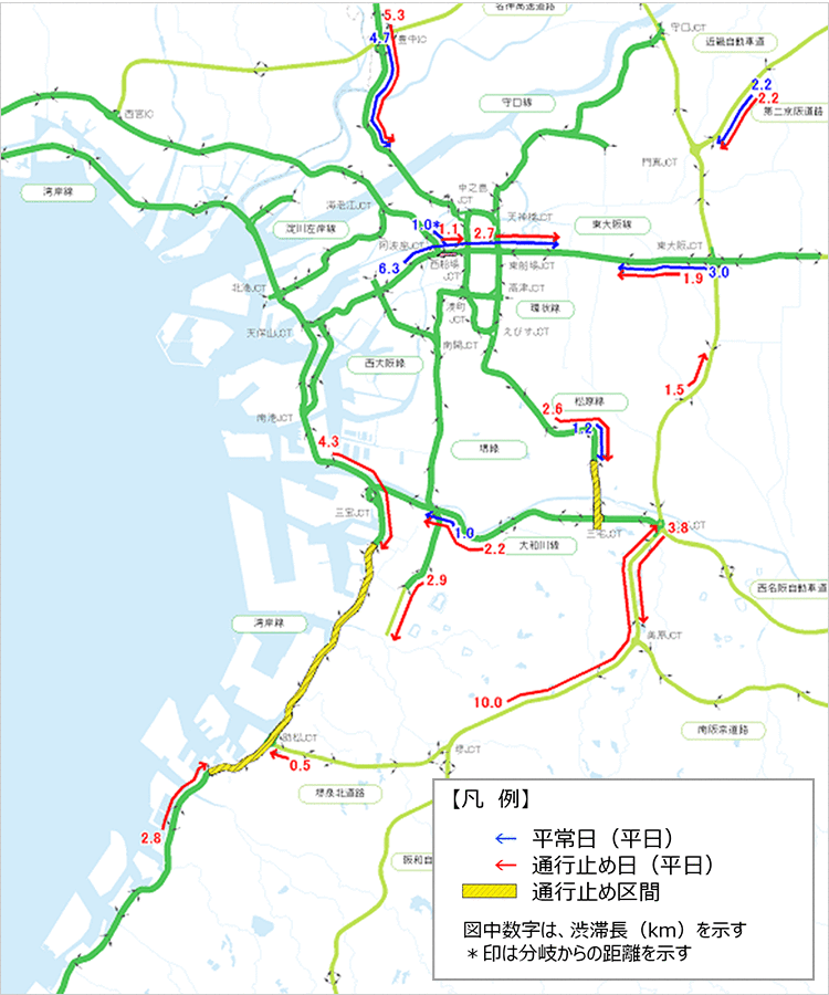 高速道路の渋滞予測※（平日17時台）